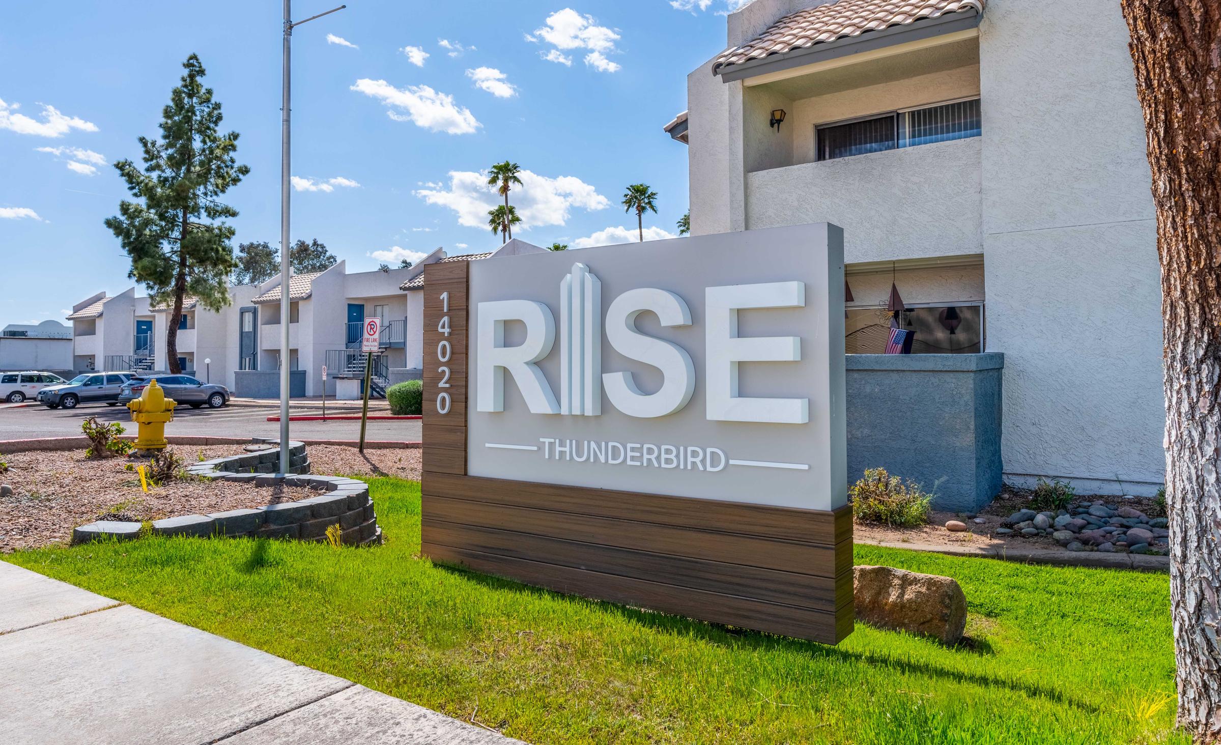 The entrance signage for Rise Thunderbird in Phoenix, AZ. 