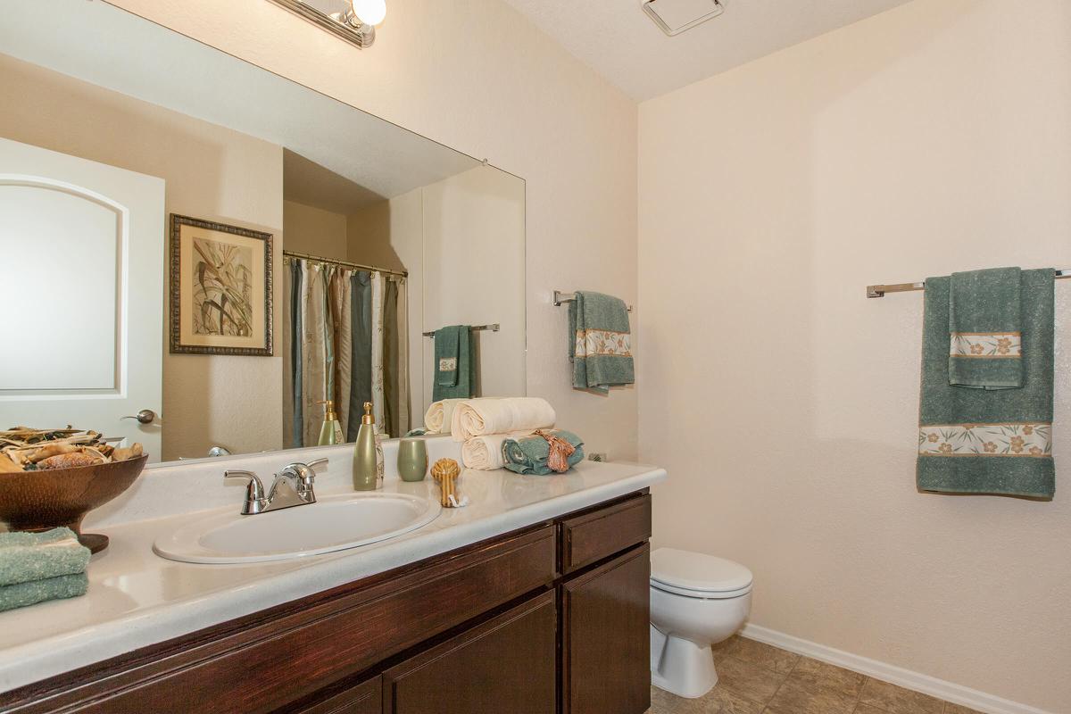 a room with a sink and a mirror