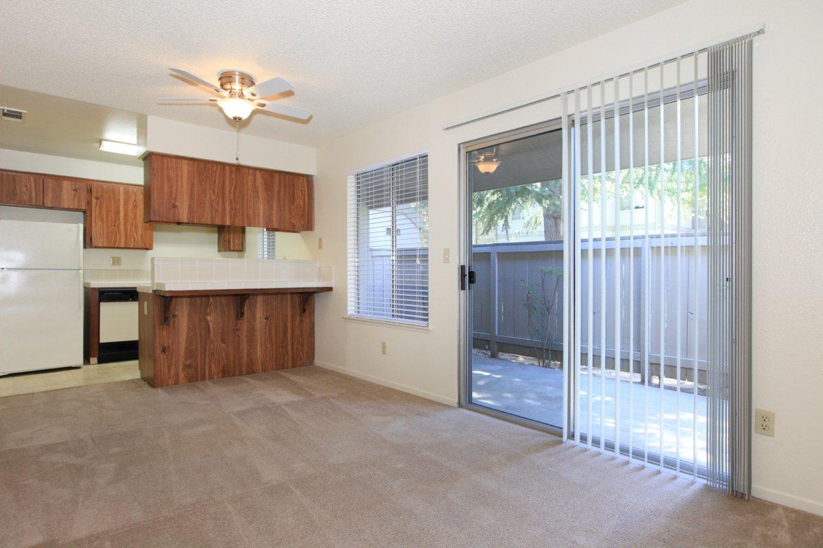 a kitchen with a wood floor