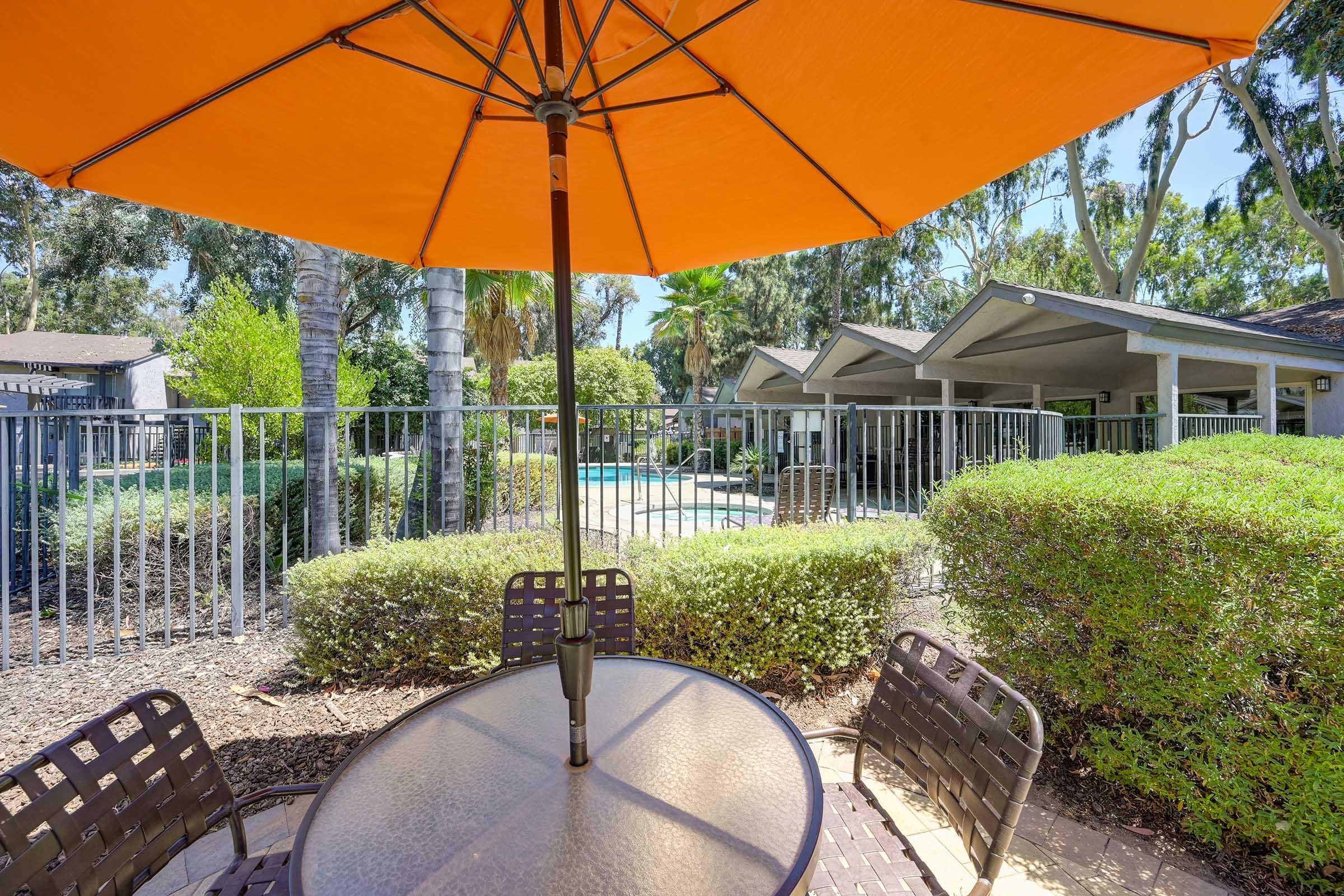 a table under an umbrella