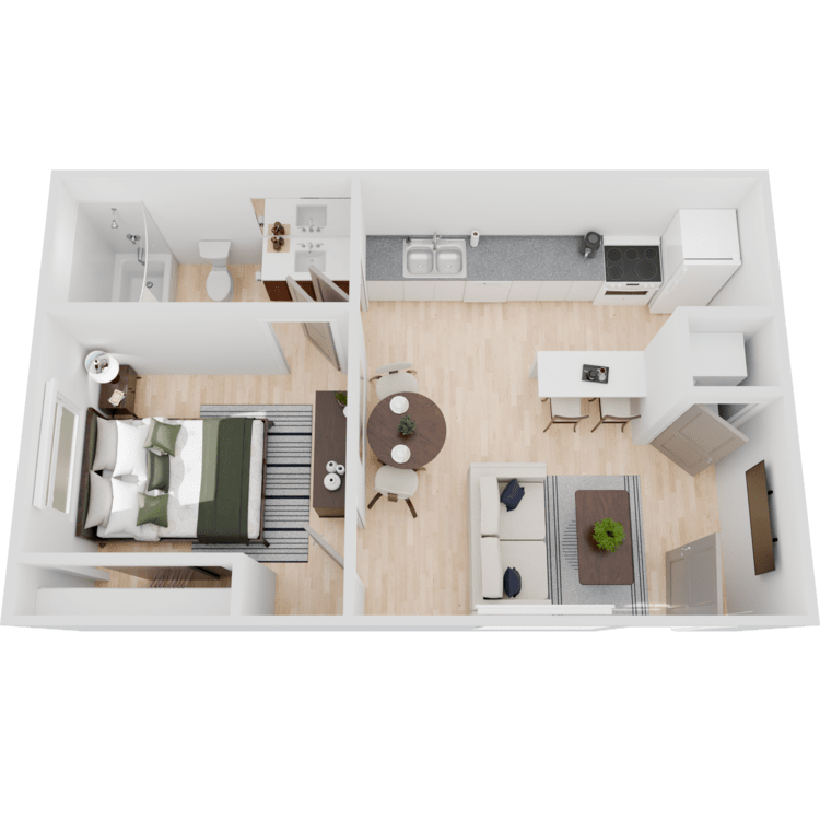 1 Bed 1 Bath 420 floor plan