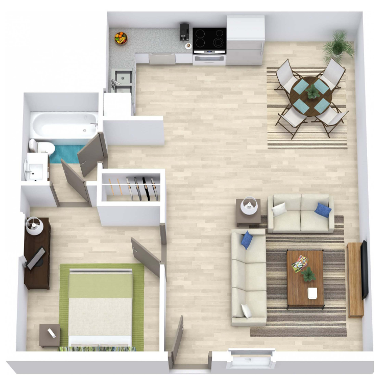 1 Bed 1 Bath 608 floor plan