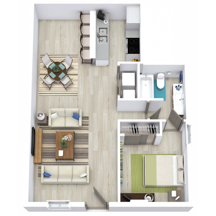 1 Bed 1 Bath 718 floor plan
