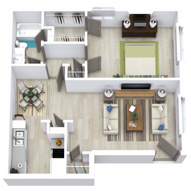 1 Bed 1 Bath 670 floor plan