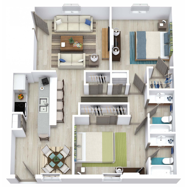 2 Bed 2 Bath 1020 floor plan