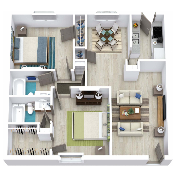 2 Bed 2 Bath 940 floor plan