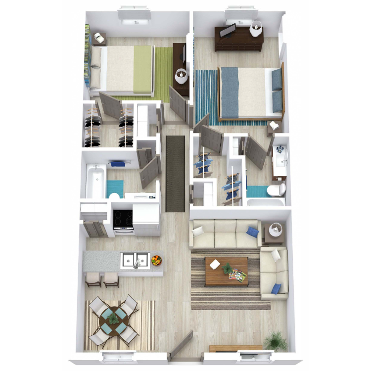 2 Bed 2 Bath 960 floor plan
