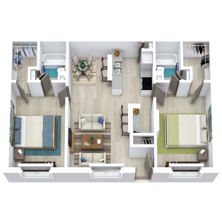 2 Bed 2 Bath 1030 floor plan