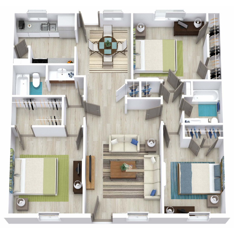 3 Bed 2 Bath 1200 floor plan