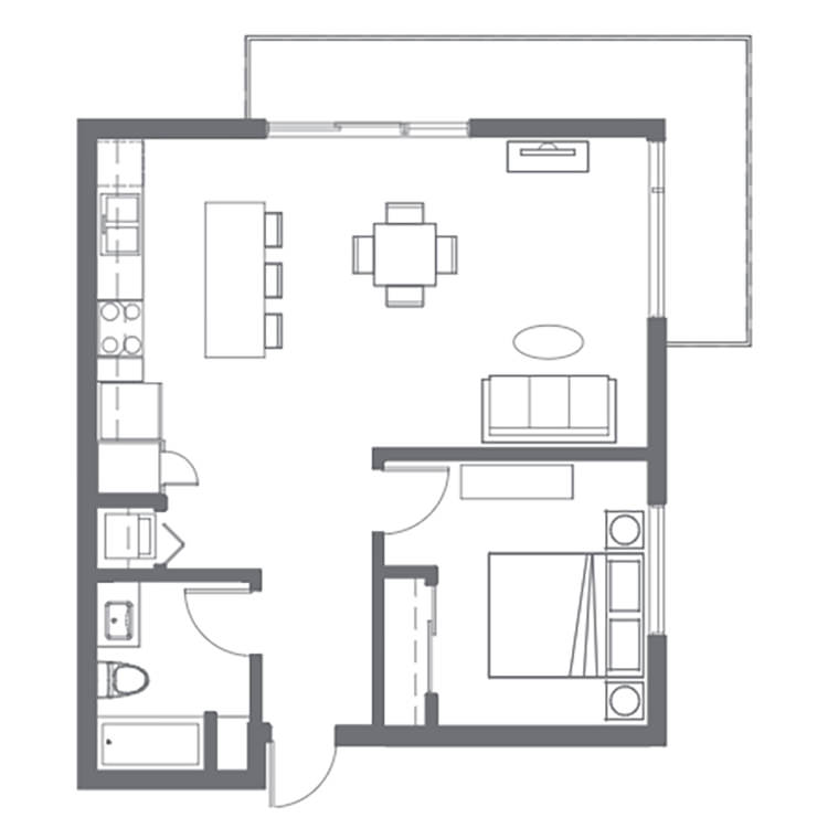Floor plan image of 1 Bed 1 Bath D
