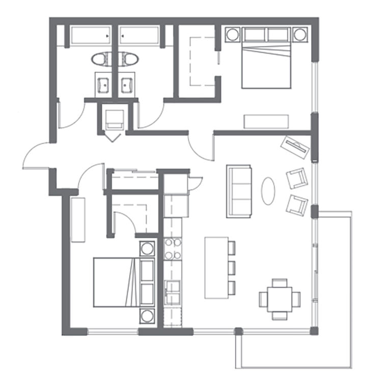 Floor plan image of 2 Bed 2 Bath H