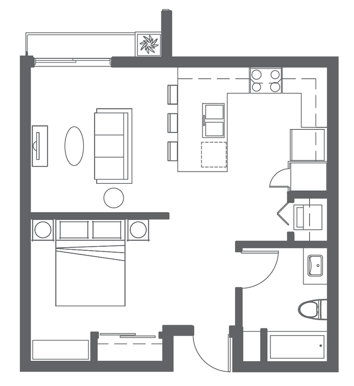 Floor plan image of Open 1 Bed 1 Bath E