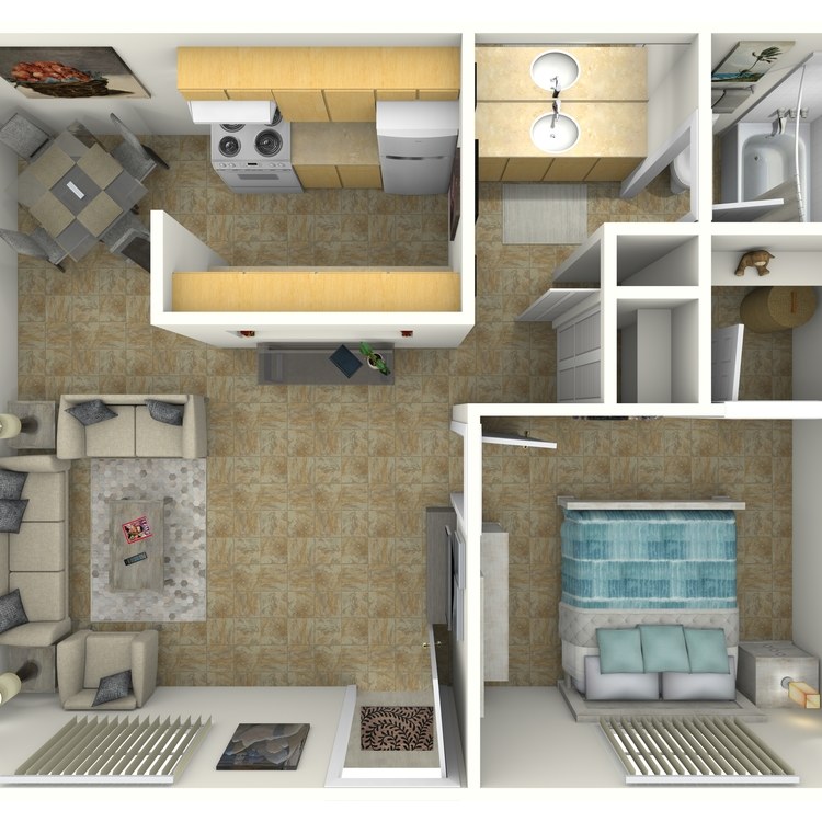 Floor plan image of 1 Bed 1 Bath Deluxe
