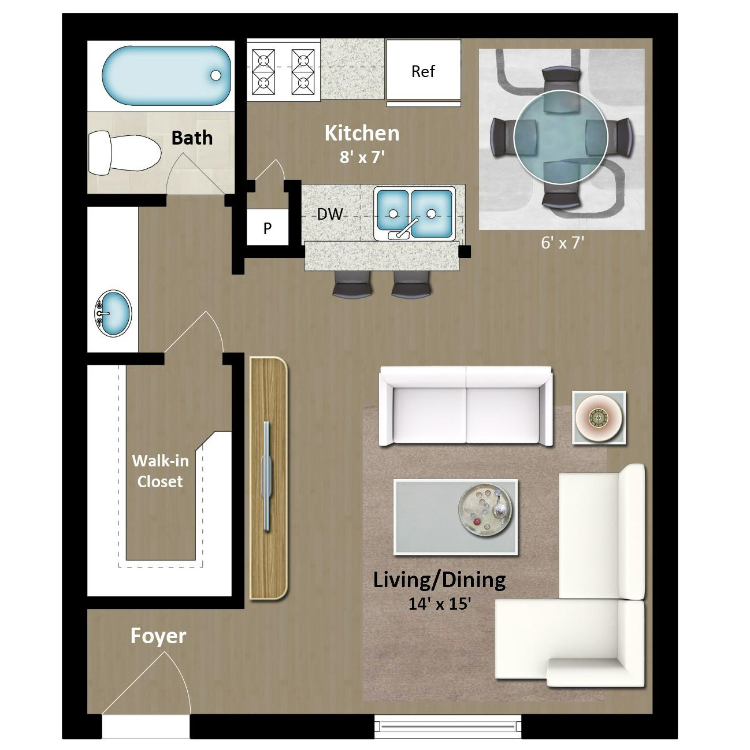 Studio 1 Bath floor plan