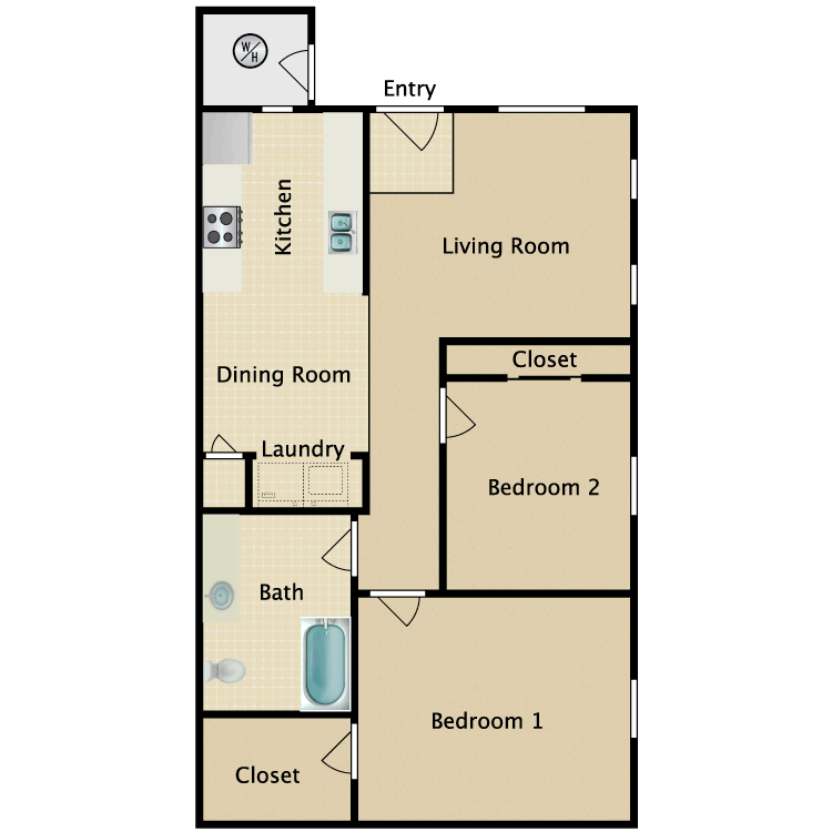 Floor plan image of 2 Bed 1 Bath