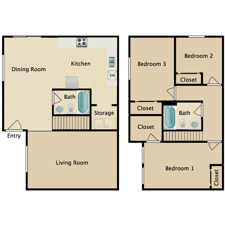 Floor plan image of 3 Bed 2 Bath