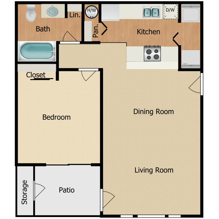 Floor plan image of 1 Bed 1 Bath