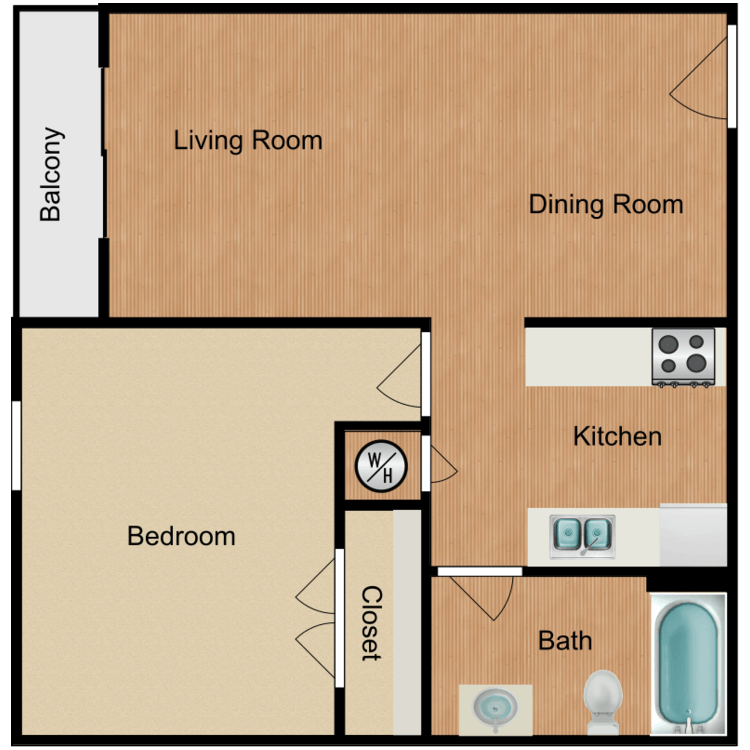 Floor plan image of 1 Bed 1 Bath B