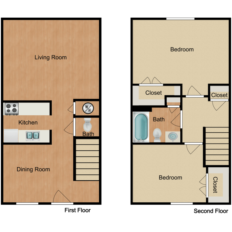 Floor plan image of 2 Bed 2.5 Bath
