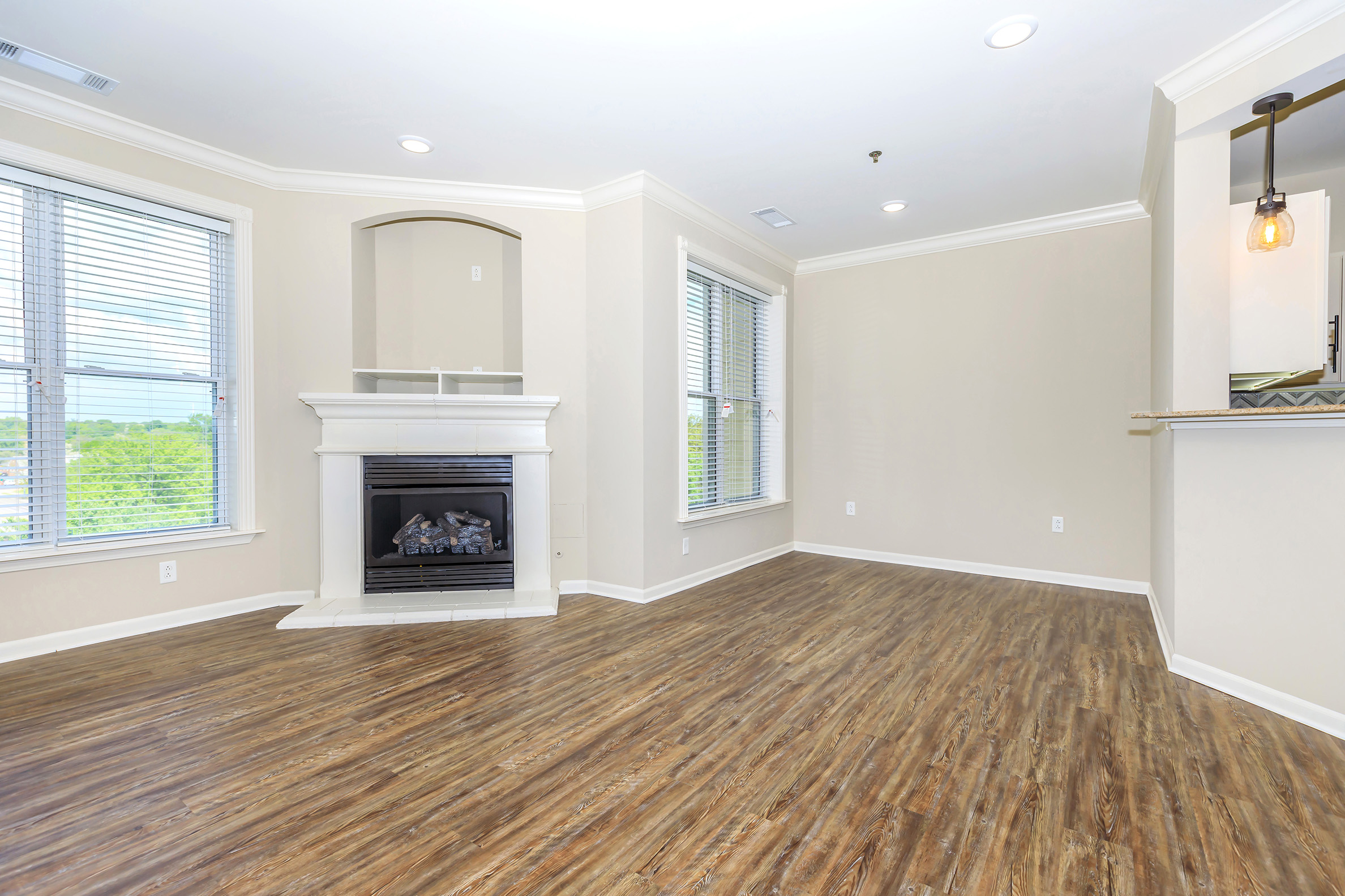 a living room with a large window