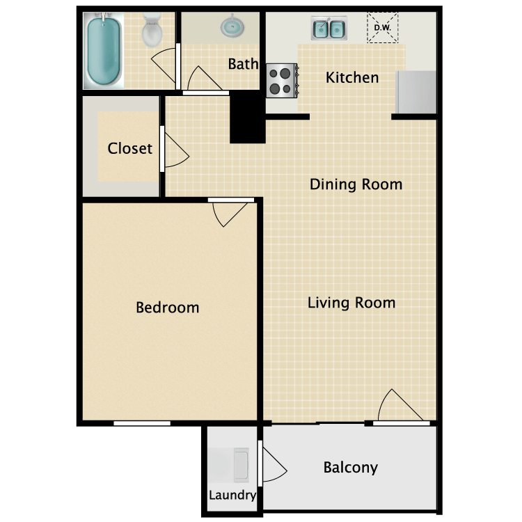 Floor plan image of 1 x 1 B