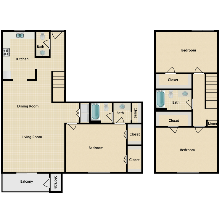 Floor plan image of 3 x 2.5 Townhome
