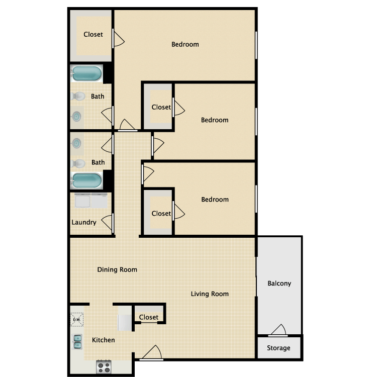 Floor plan image of 3 x 2 Flat