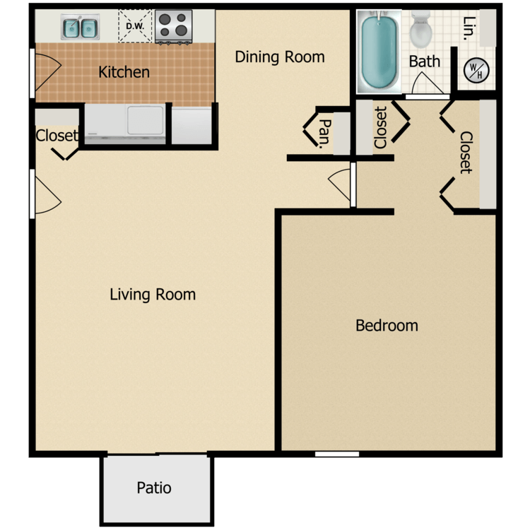 Floor plan image of 1 Bed 1 Bath