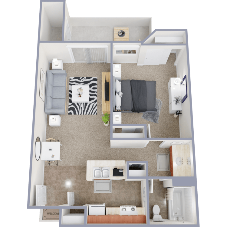 1 Bed 1 Bath, a 1 bedroom 1 bathroom floor plan.