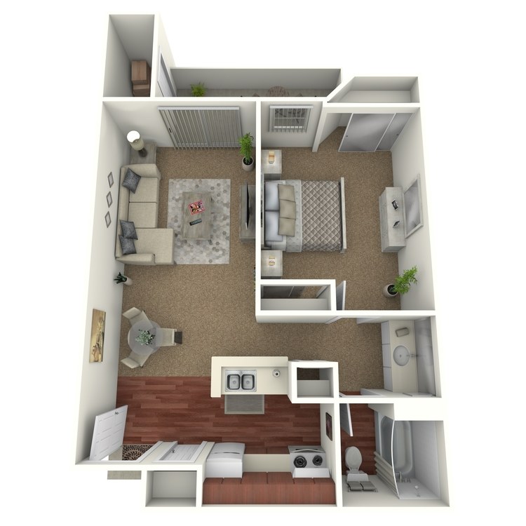 1 Bed 1 Bath, a 1 bedroom 1 bathroom floor plan.