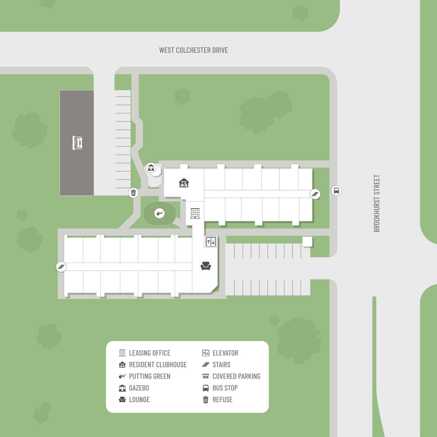 Near W Colchester Drive and Brookmore Ave with a clubhouse and laundry care center.