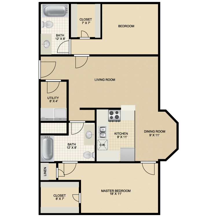 Floor plan image of 2 Bed 2 Bath