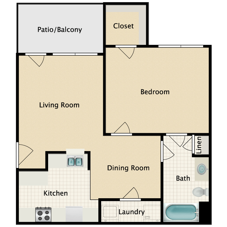 Floor plan image of 1 Bed 1 Bath