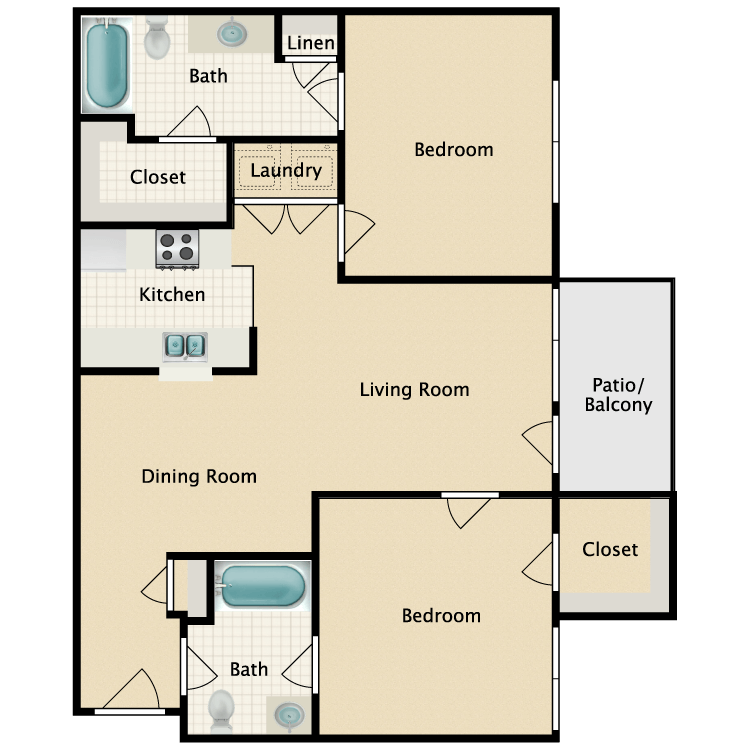 Floor plan image of 2 Bed 2 Bath
