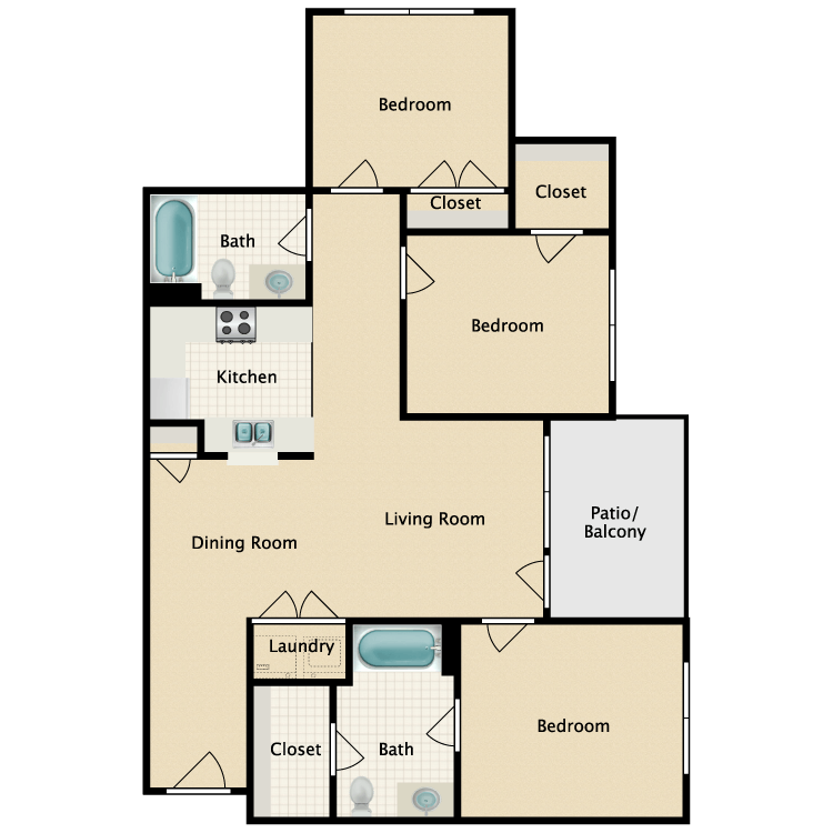 Floor plan image of 3 Bed 2 Bath