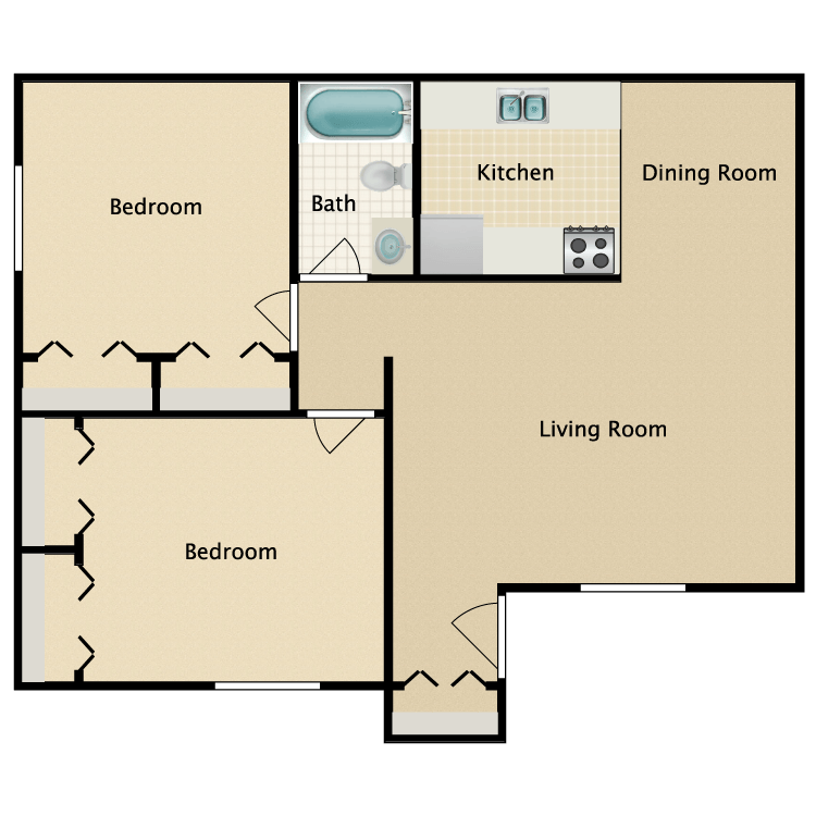Floor plan image of 2 Bed 1 Bath