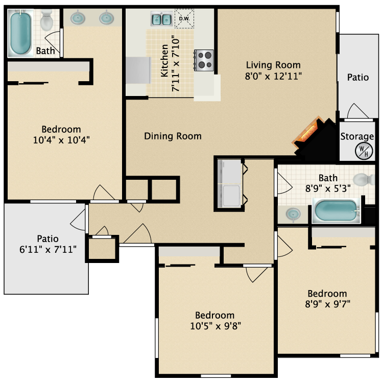 Floor plan image of 3 Bed 2 Bath Cottage