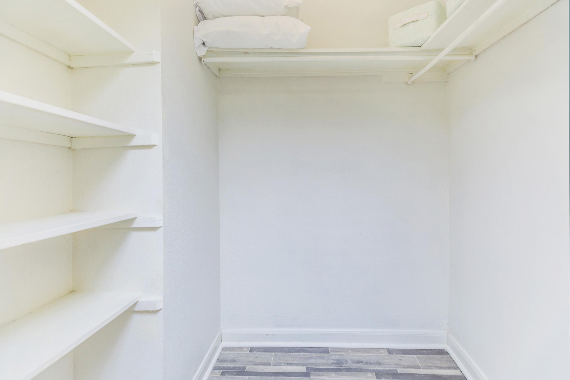 an empty shelf in a room