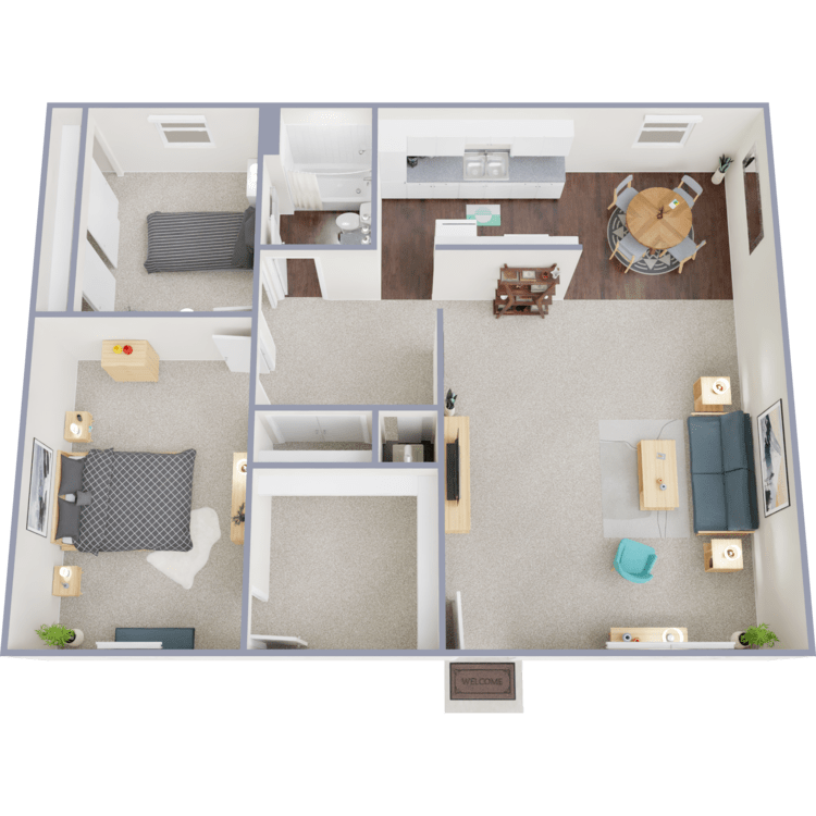 2 Bed 1 Bath C, a 2 bedroom 1 bathroom floor plan.