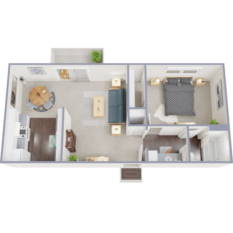 1 Bed 1 Bath A, a 1 bedroom 1 bathroom floor plan.