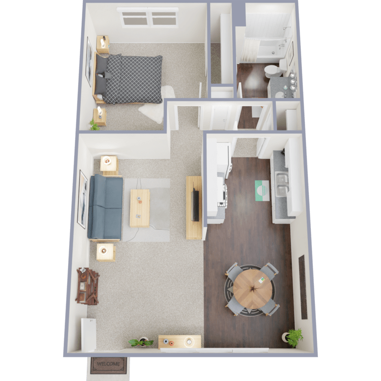 1 Bed 1 Bath B, a 1 bedroom 1 bathroom floor plan.