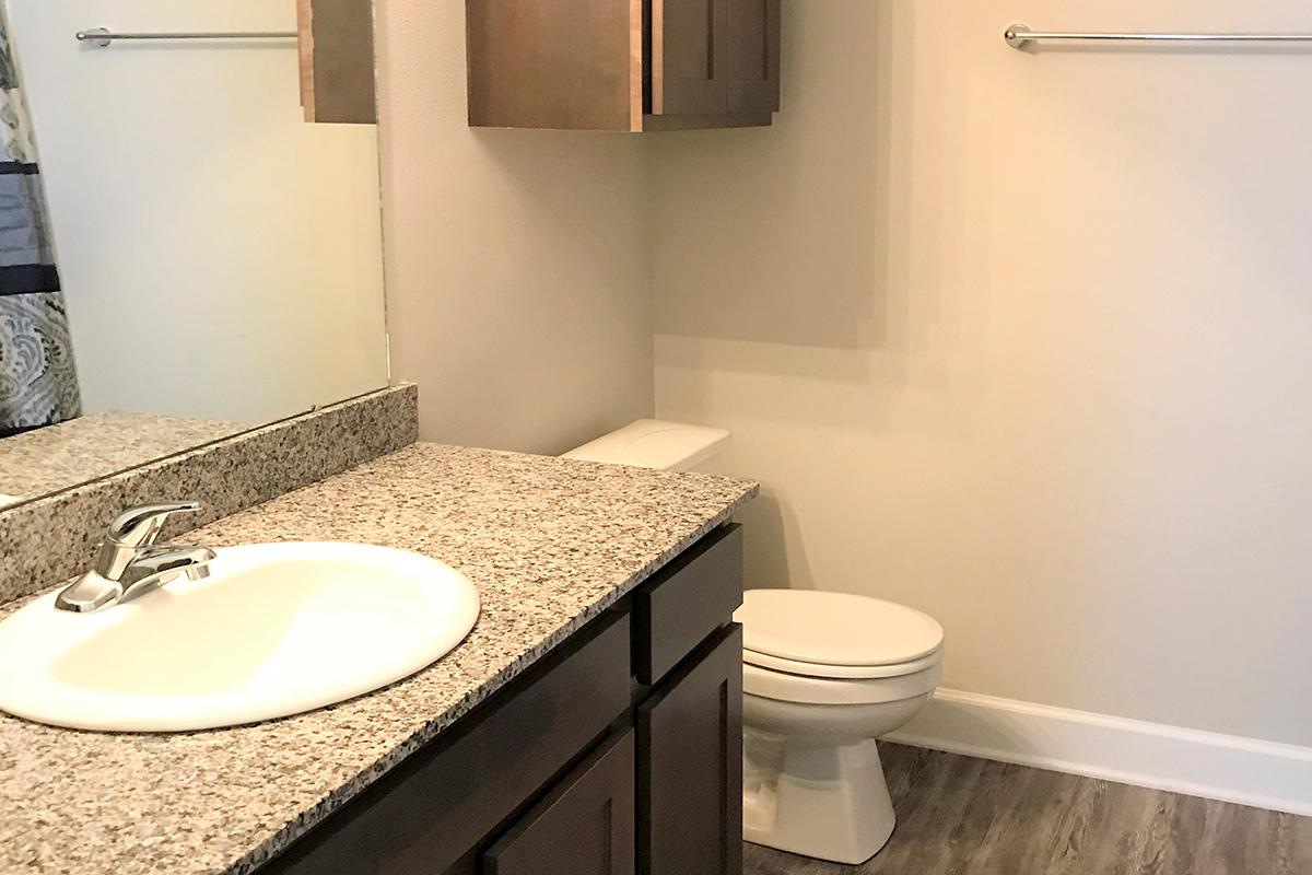 a hotel room with a sink and a mirror
