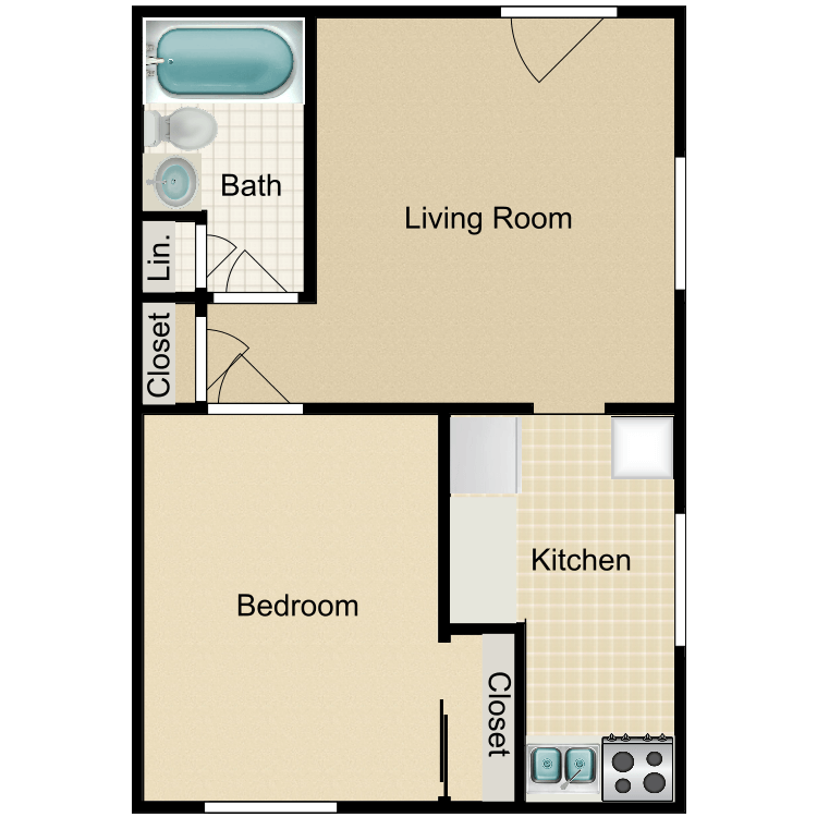 Floor plan image of 1 Bed 1 Bath Remodeled