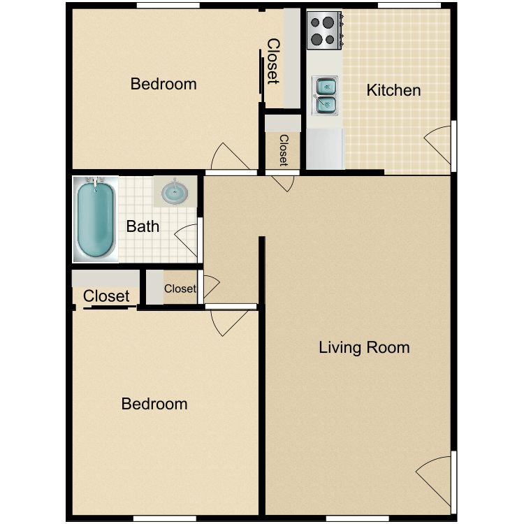 Floor plan image of 2 Bed 1 Bath Classic
