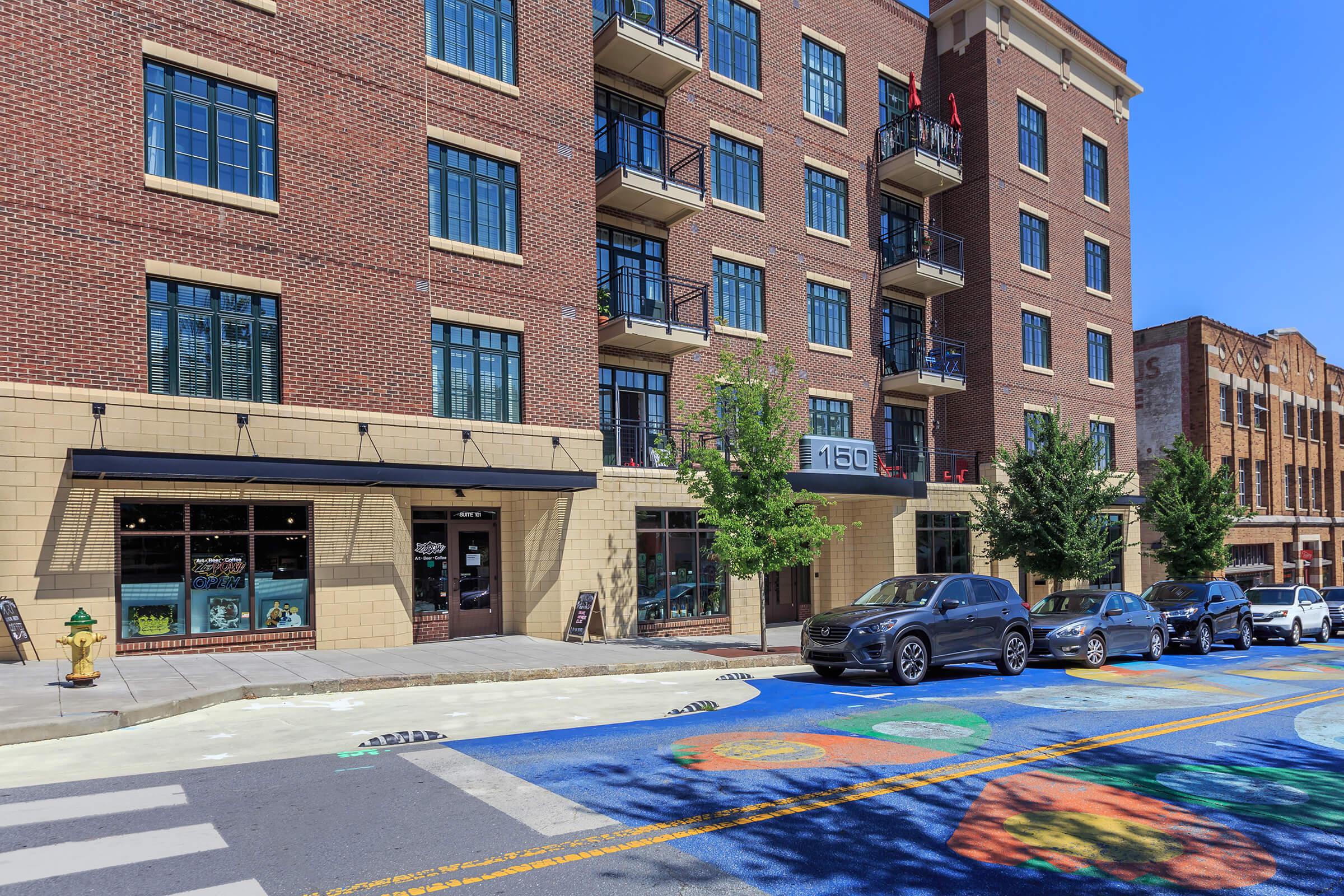 Exterior of the building at The Lofts at South Slope in Asheville, North Carolina.