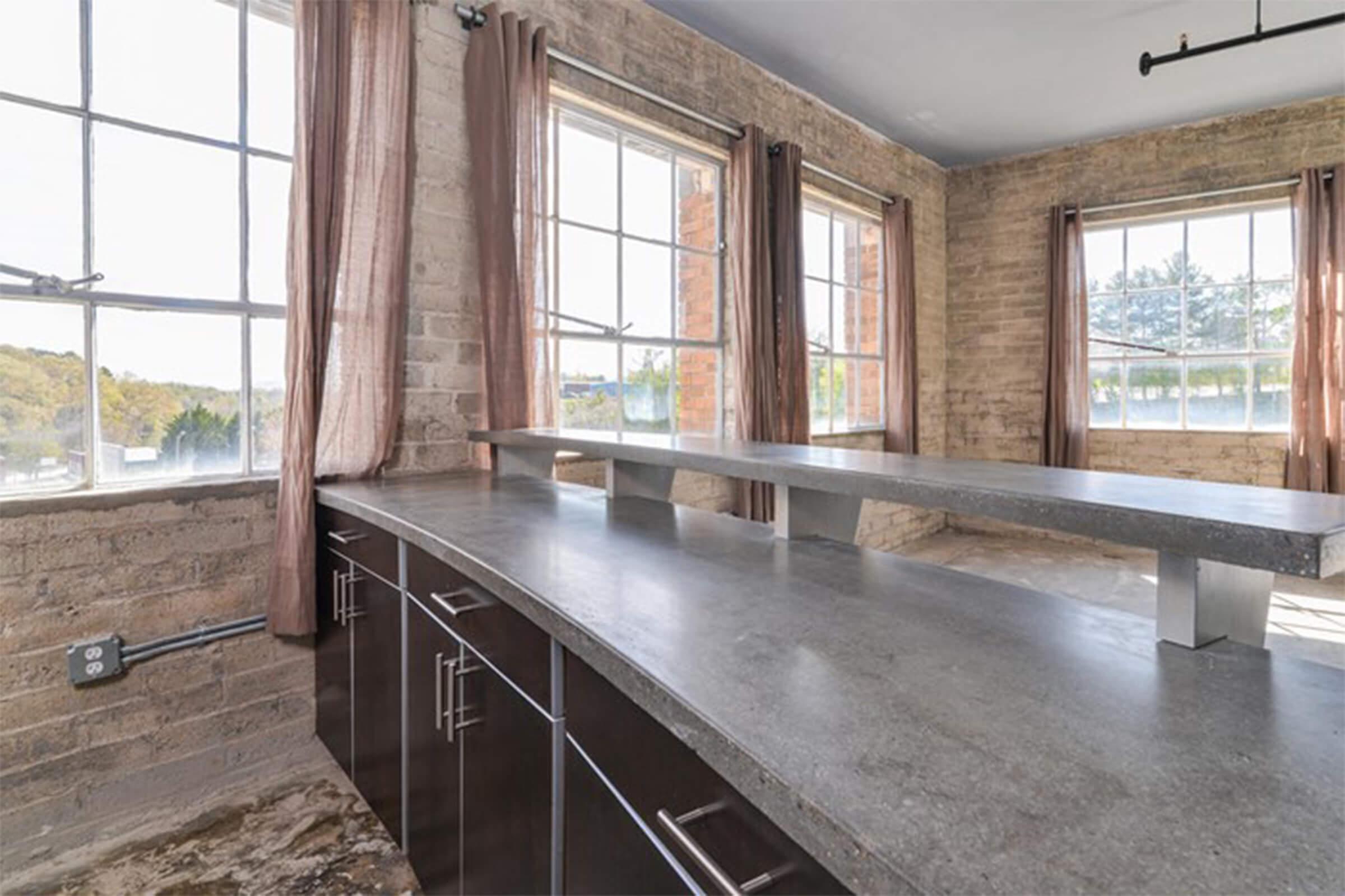 Concrete countertops at The Lofts at South Slope in Asheville, North Carolina.