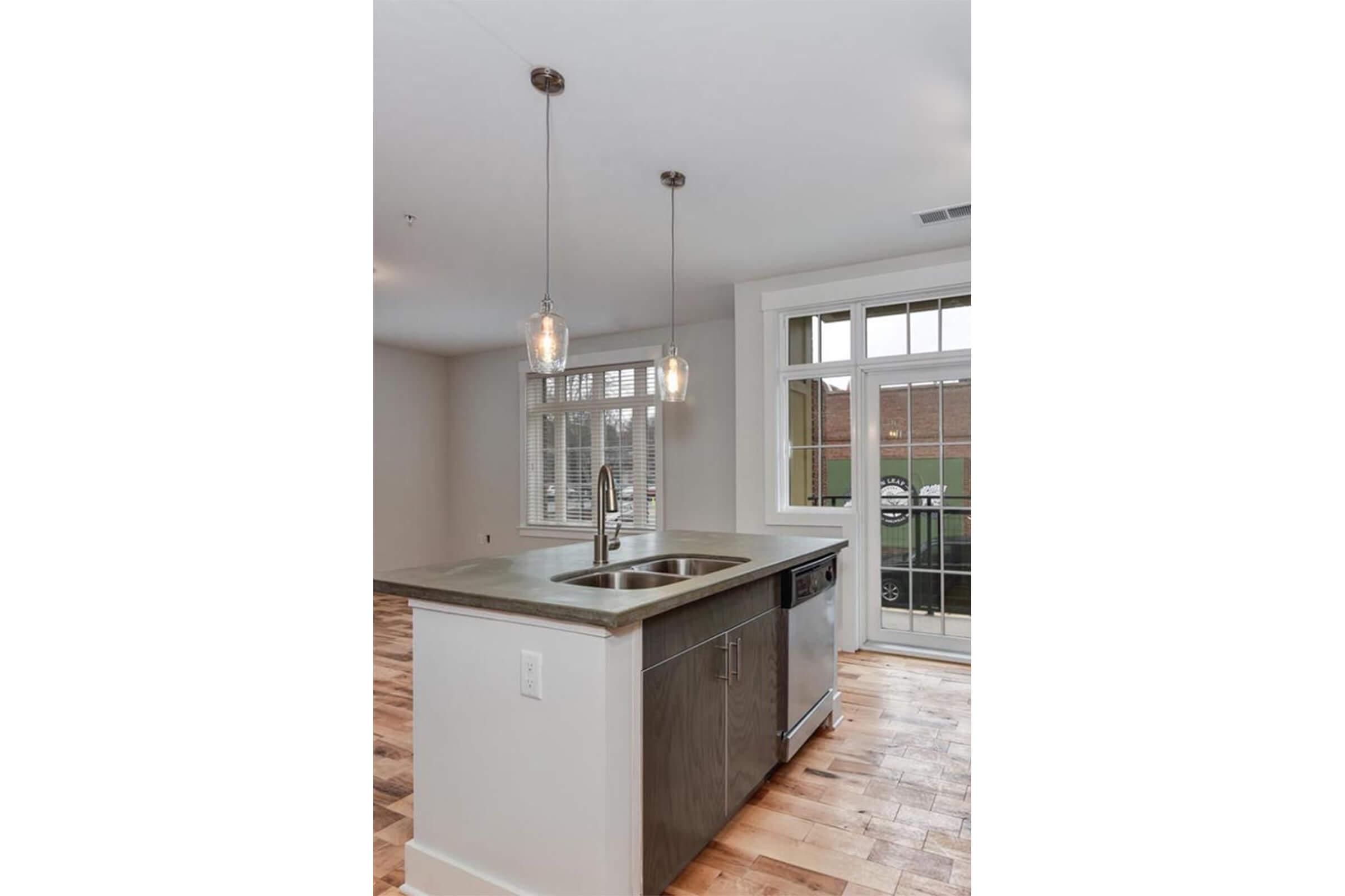 Contemporary kitchens at The Lofts at South Slope in Asheville, North Carolina.