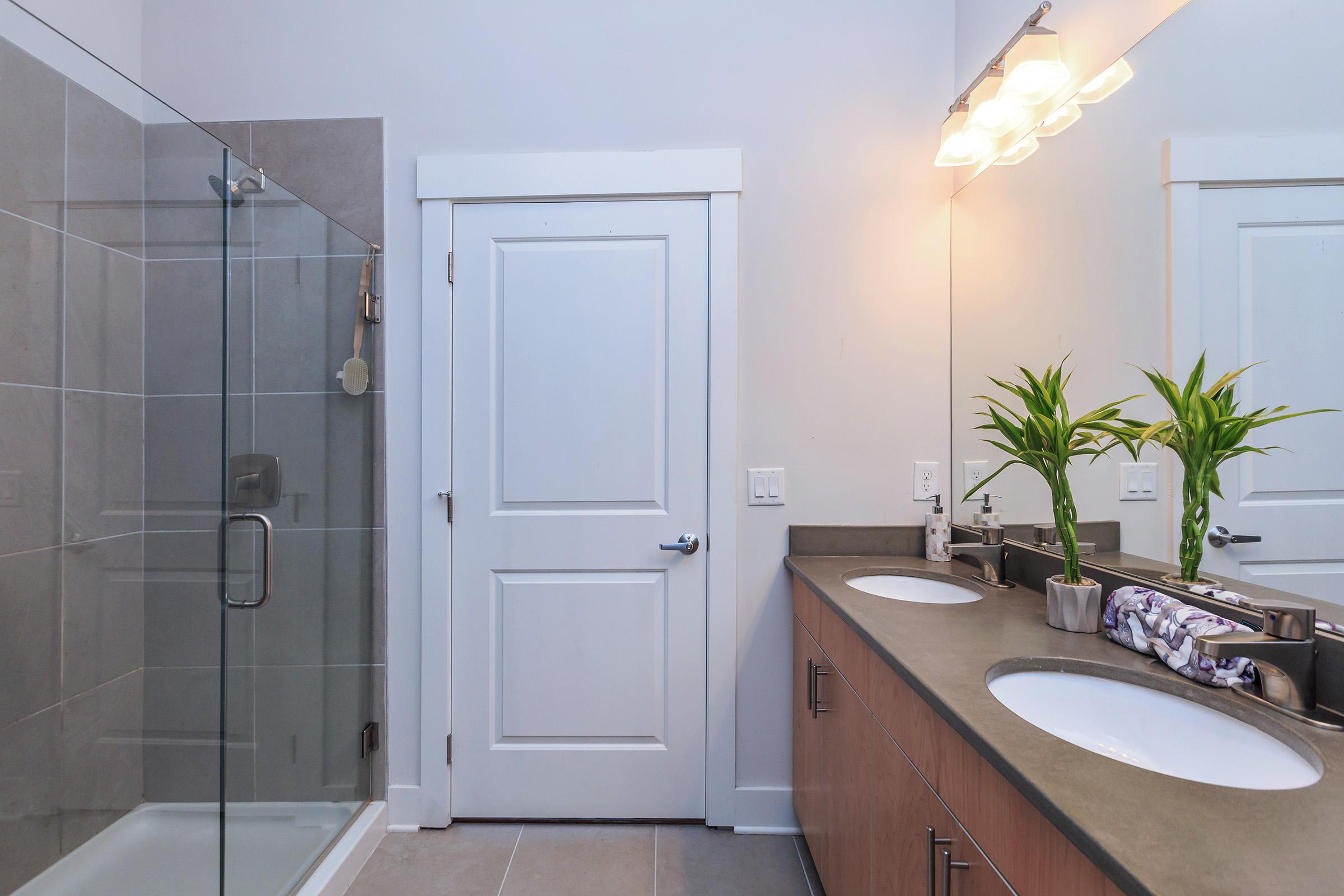 Modern bathrooms at The Lofts at South Slope in Asheville, North Carolina.