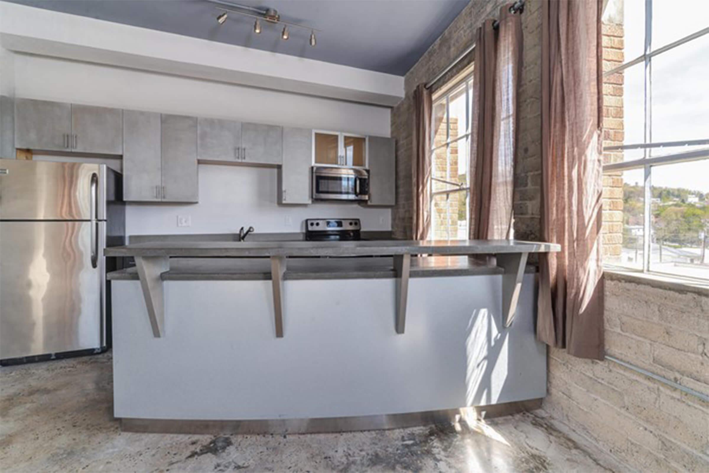 Modern kitchen at The Lofts at South Slope in Asheville, North Carolina.