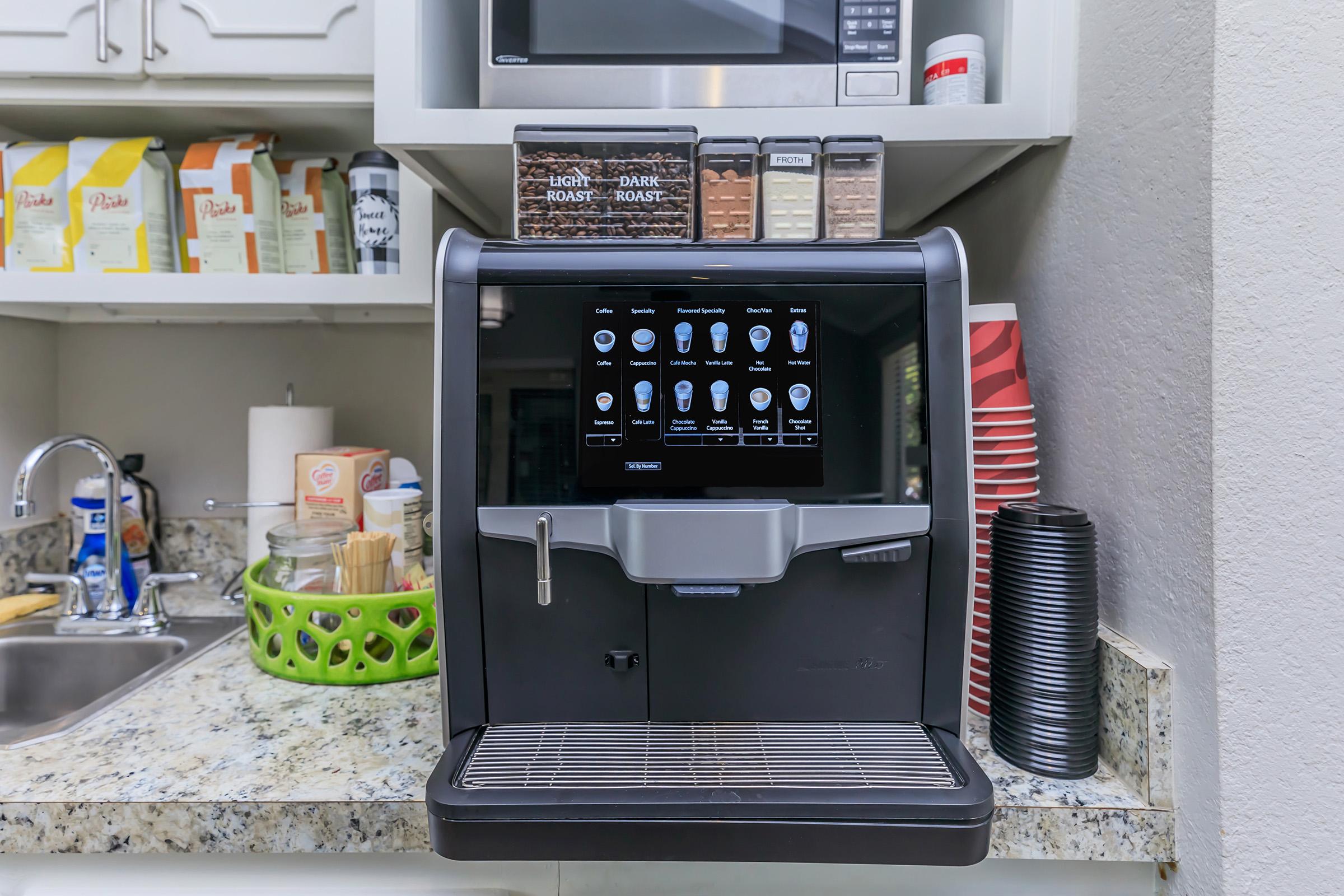 The coffee maker at the clubhouse at Rise Oak Creek.
